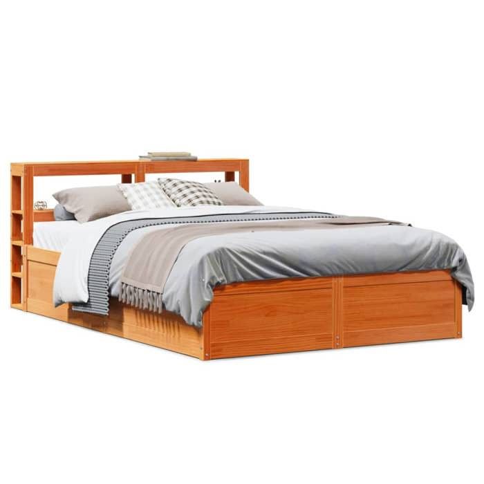 VidaXL Bed Frames and Headboard Wax Brown 160x200 Cm Pine Wood, Bedroom Furniture, Bed Base, Wooden Bed, 3306338