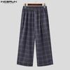 Men Elastic Waist Plaid Waist Nonelastic Loose Casual Long Wide Leg Trousers
