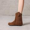 Cowboy Western Fringe Boots Women's Flock Retro Ankle Boots Height Increasing Rivets Decir Side Zipper Winter Shoes