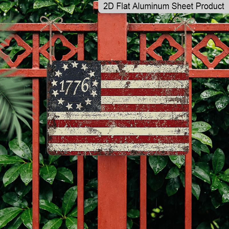 Металлическая табличка в стиле 2D Flat Americana, винтажный американский флаг с 13 звездами - Рустикальная алюминиевая настенная табличка для Дня независимости, Патриотического Четвертого июля