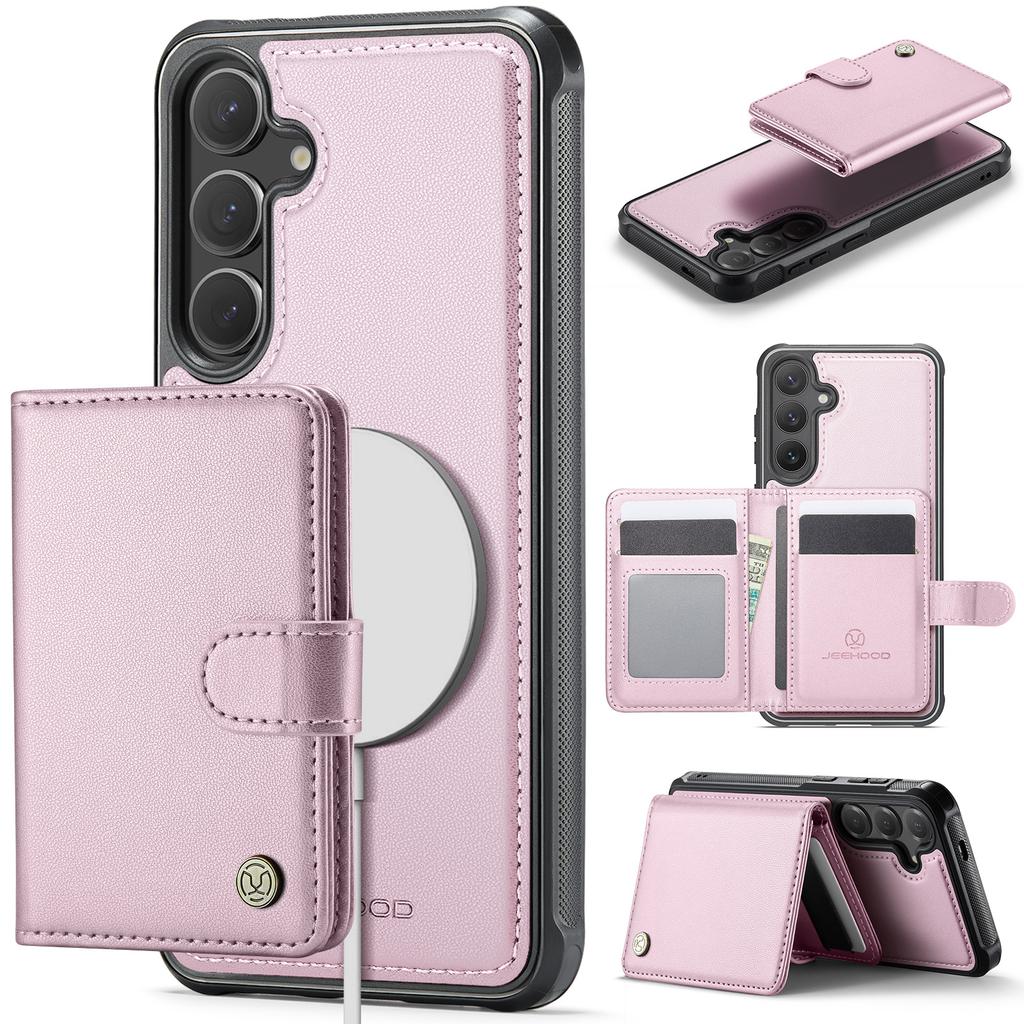 For Samsung Galaxy S26 Magnetic Case JEEHOOD J09 RFID Blocking Card Holder Leather Back Phone Cover