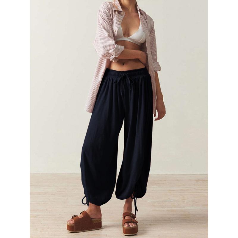 Брюки-фонарики с завязками на шнурке, женские летние брюки, облегающие повседневные брюки
