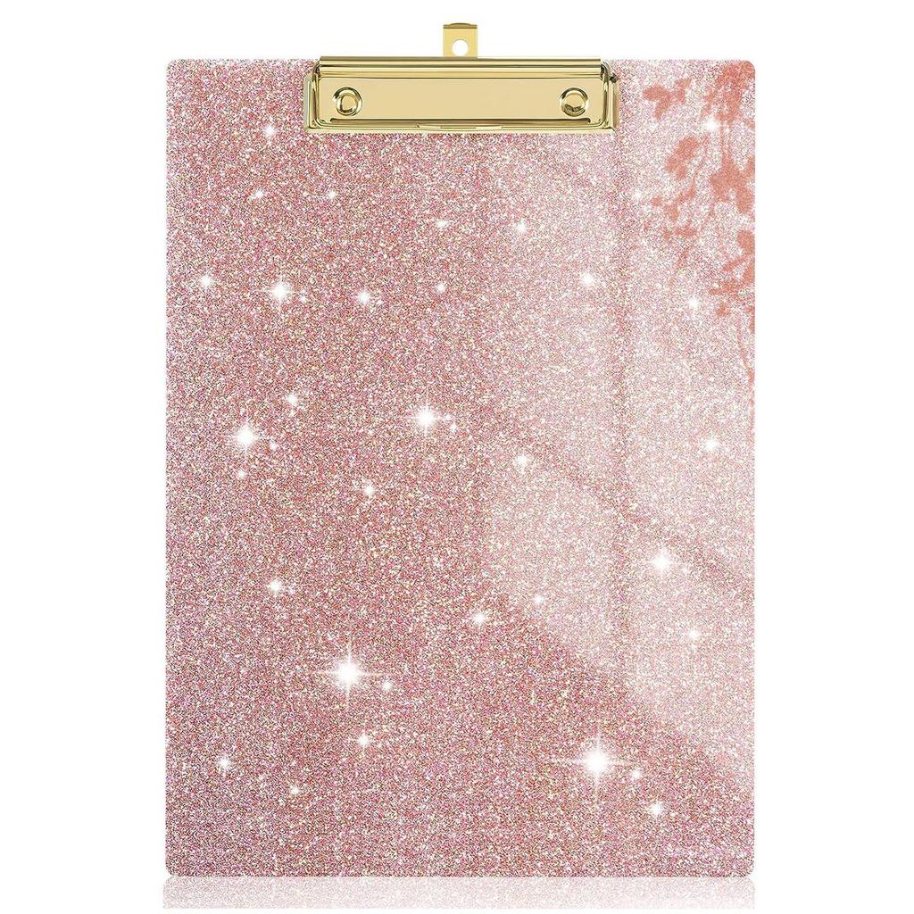 Акриловый планшет, Стильный планшет с блестками и низкопрофильными золотыми зажимами, Разработан для класса, школы и использования