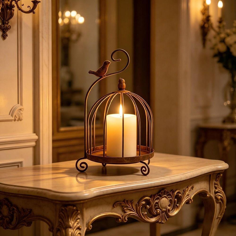 Distressed Iron Decorative Hanging Birdcage Photo Props Iron Candleholder  Home Decoration