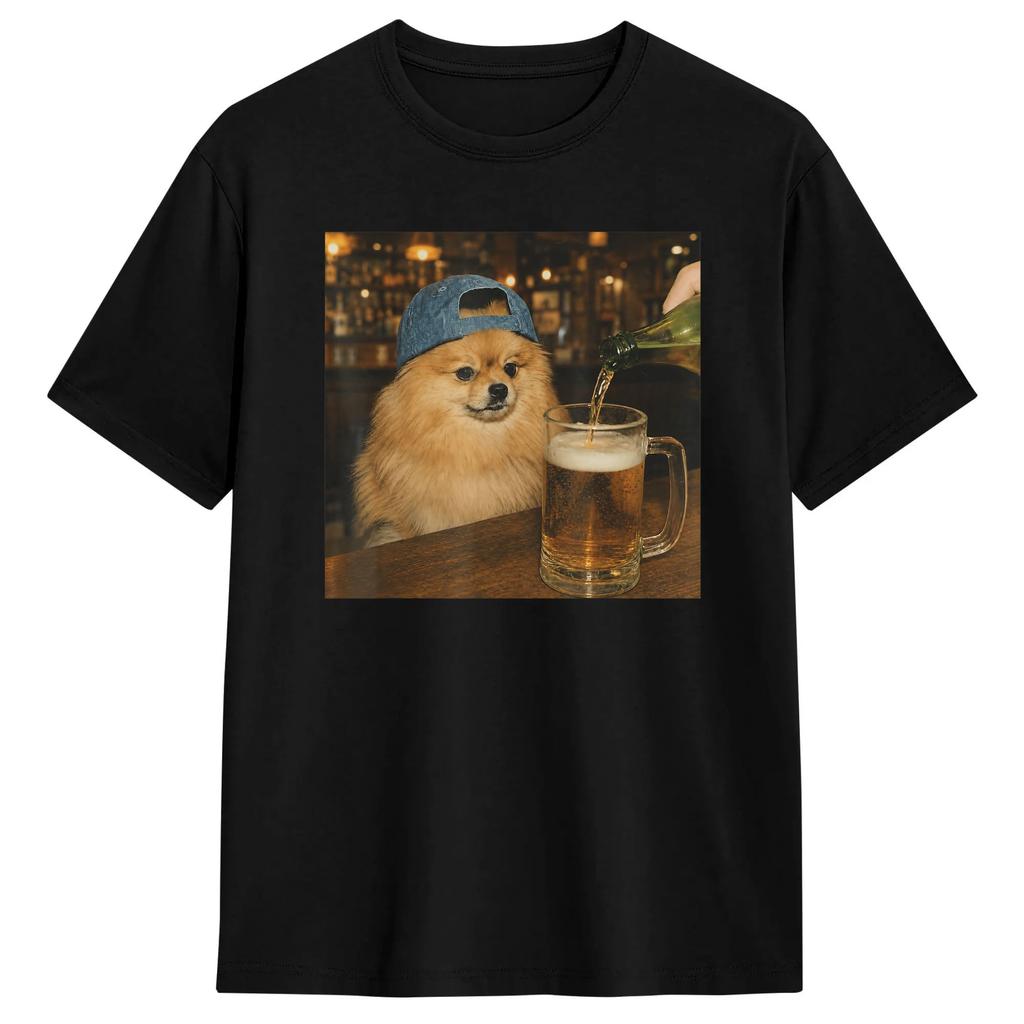 Unisexs Tshirt Funny Pomeranian Drinking Beer Puppy Dog Meme T Shirts Trending Summer Tees Vintage 100 Cotton Clothing Gift Idea