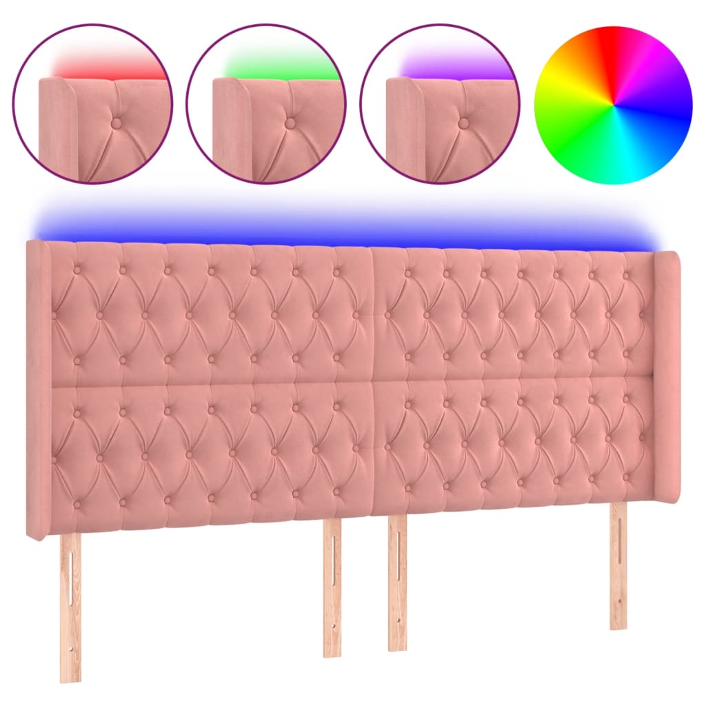 LED Headboard Pink 183x16x118 128 cm Velvet