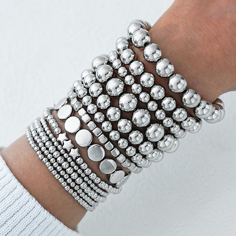 13pcs/Set Fashion Bohemian Beaded Bracelets For Women Elegant Minimalist Star Round Bead Design Lightweight Bracelet Daily Wear