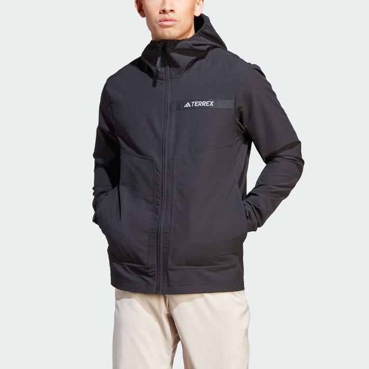 Adidas Многослойная куртка Soft Shell с твердым логотипом, спортивная куртка Softshell с капюшоном, мужские куртки черного цвета HZ4425