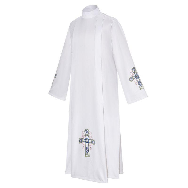 White Priest Costume Cosplay Dress Medieval Blue Cross Robe Stage Performance Cosplay Outfit