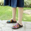 Slippers Women Shoes Genuine Leather Hand-painted Outside Slides Handmade Flower Flat Sandals