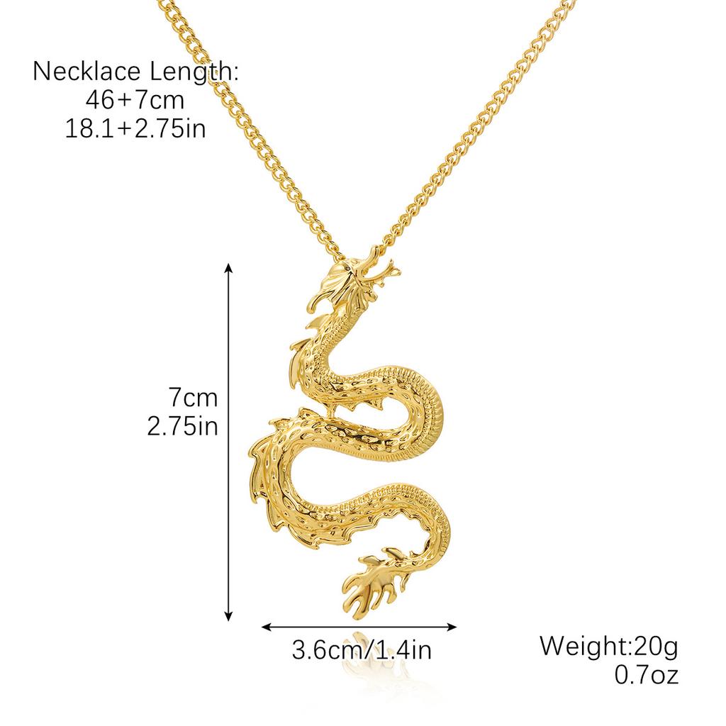 Vintage Dragon Shaped Pendant Necklace for Women Men Gothic Animals Chain Jewelry
