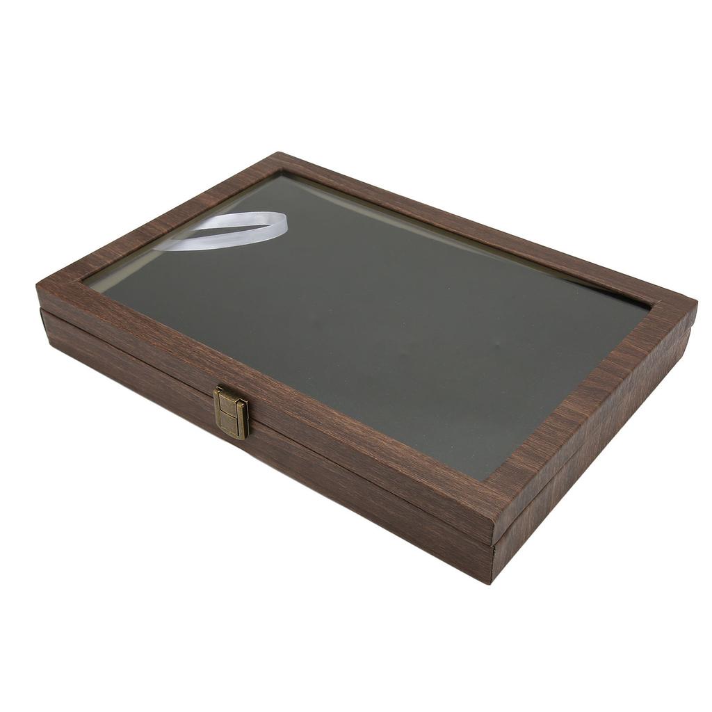 Pin Display Case Large Black PU Leather Dustproof Glass Widely Used Coin Display Case for Jewelry