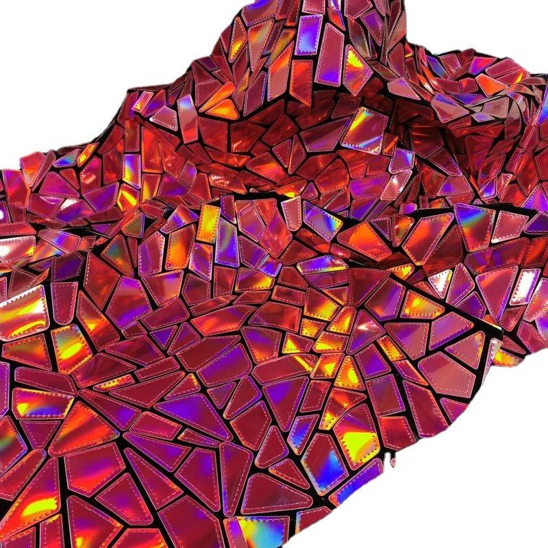 Геометрическая Лазерная Полиэстеровая Бархатная Ткань с Блестками, Ткани с Градиентной Вышивкой, Для Шитья DIY, Одежда для Сценических Костюмов, Красный Цвет