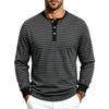 Мужская полосатая футболка-henley с длинным рукавом, круглым вырезом, планкой на пуговицах, повседневная, свободного кроя, ежедневная базовая одежда, мужские топы