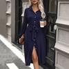 Autumn Women's Mid-length Solid Colour Lapel Dress
