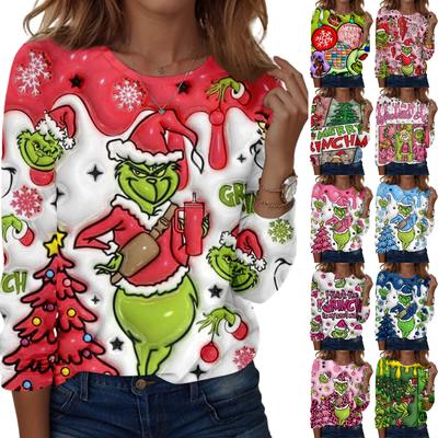 Женская модная повседневная блузка с длинным рукавом и круглым вырезом, пуловер с принтом