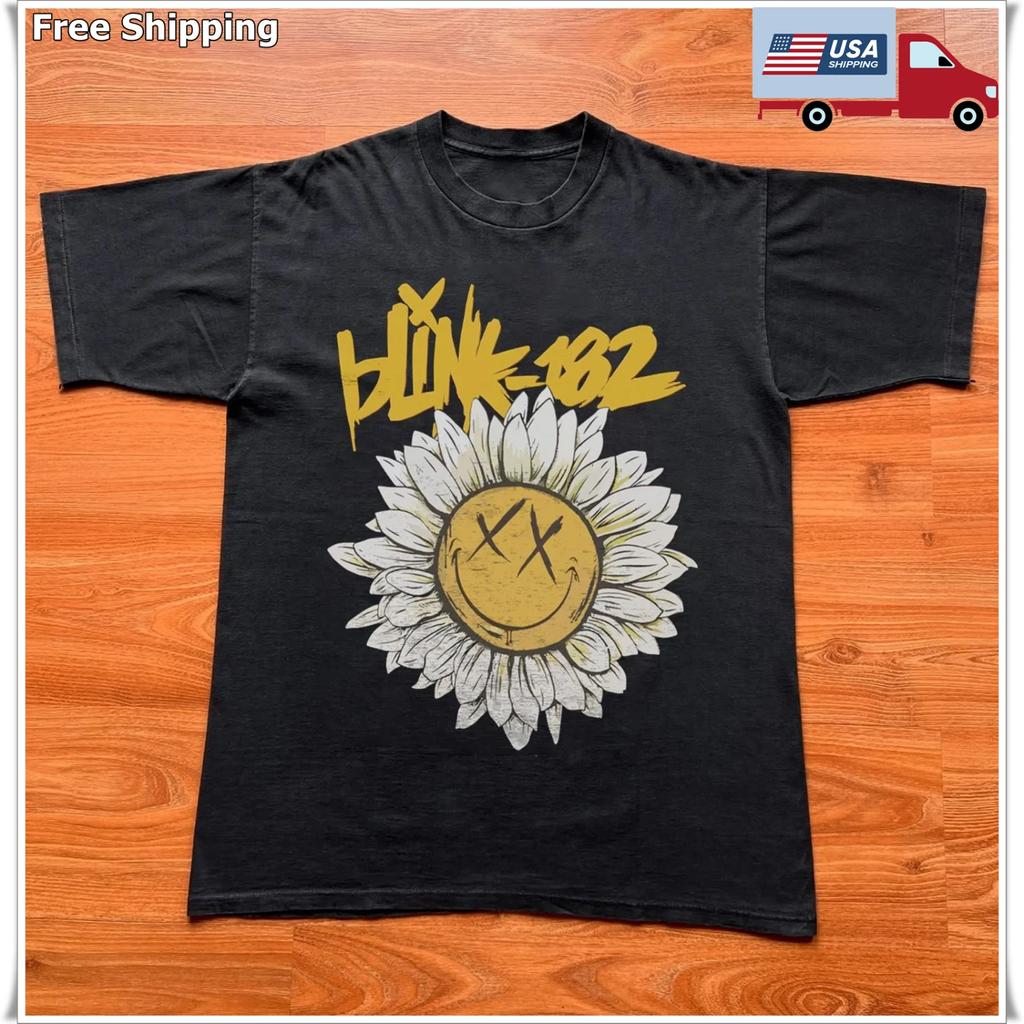 Blink-182 Daisy Flower Graphic T-shirt, Unisex Black T-shirt, Size S-