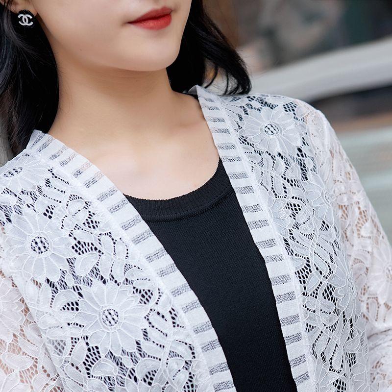 Lace Cardigan Thin Coat Women's Summer Korean Slim Plus Size Seven Quarter Sleeve Shawl Top Versatile Sun Protection Shirt
