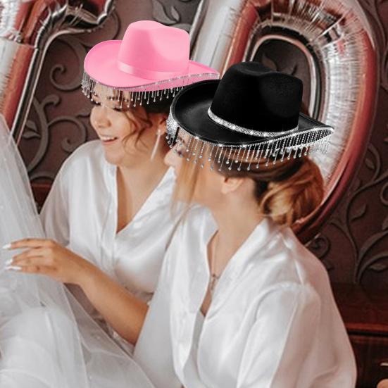 Шляпа ковбоя со стразами и кисточками, декорированная в стиле кантри, головной убор для вечеринок, фетровая шляпа с широкими полями, кепка ковбоя в стиле вестерн с пряжкой для вечеринок и фестивалей