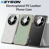 KEYSION Grid Pattern PU Leather Case for Huawei Mate 60 Pro+ 50 Pro Plating PC Camera Protection Phone Cover for Huawei Mate 40 Pro