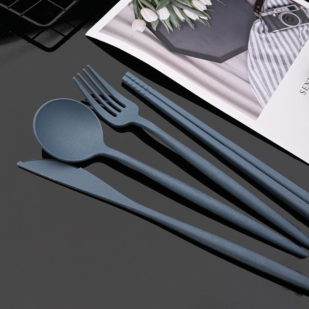 Портативные дорожные наборы посуды, 5 шт., вилка, ложка, нож, набор палочек для еды с футляром, экологически чистый набор столовых приборов для кемпинга