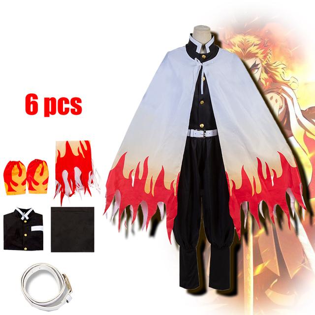 Anime Demon Slayer Kimetsu No Yaiba Rengoku Kyoujurou Cosplay Kimono Costume Uniform Clothing for Halloween and Christmas