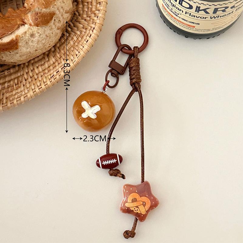 Cute Bread Shape Keychain with Webbed Lanyard Durable Key Ring Handbag Ornament Unique Gift for Pastry Enthusiasts