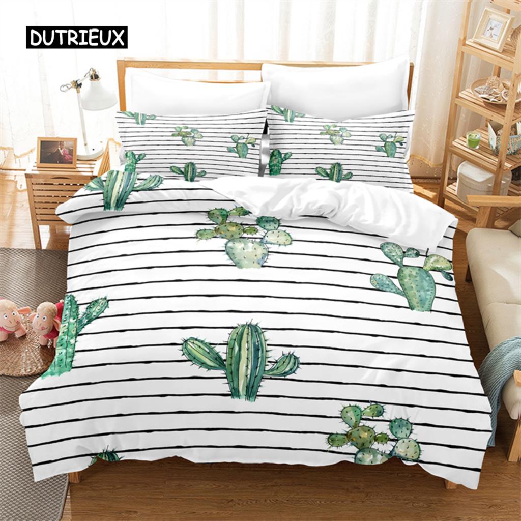 Тропический кактус Постельный комплект Набор пододеяльников 3d Постельное белье Цифровая печать Постельное белье размера Queen Модный дизайн