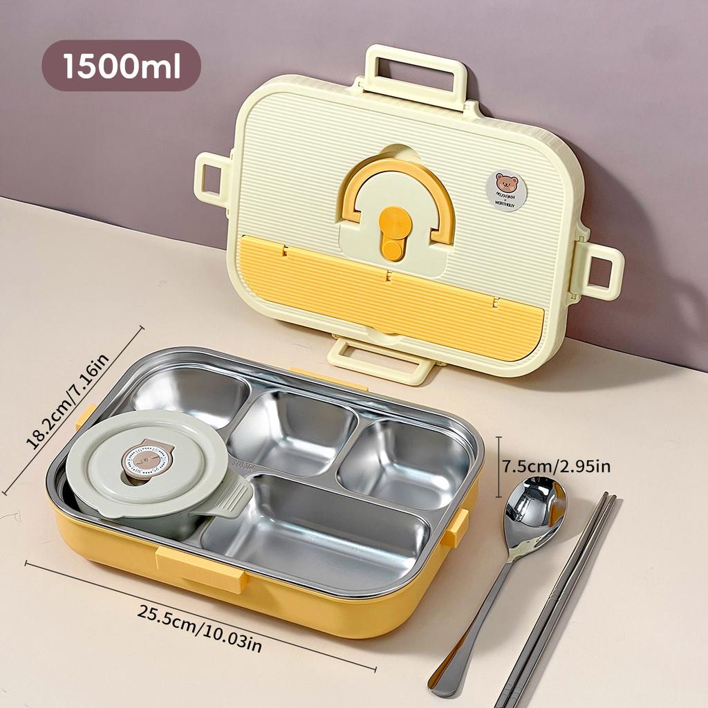 WORTHBUY Large Capacity 304 Stainless Steel Divided Lunch Box For Student Safe Heatable Portable Leak-proof Lunch Container Set