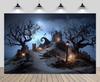 7x5ft Halloween Town Graveyard Backdrop Christmas Nightmare Tombstone Twisted Bare Trees Ghost Street Lamp Background Ha