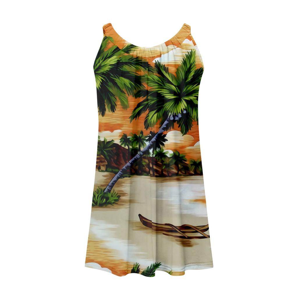 Женское модное летнее пляжное повседневное милое платье на бретельках без рукавов с принтом