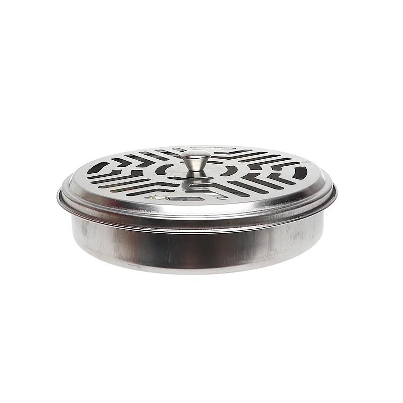 1PC Round Fireproof Mosquito Coil Box with Lid, Serrated Iron Coil Holder Tray, Outdoor Camping Tools