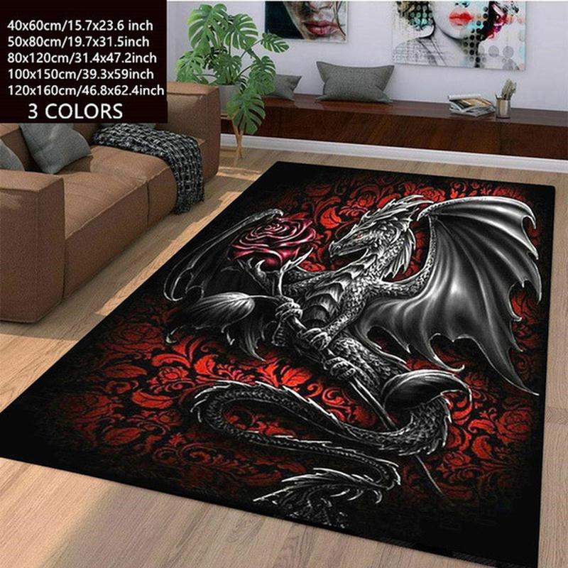 Dragon With Rose Pattern Pringting Rug Non-slip Rug Floor Mat Doormat Carpet for Bedroom Living Room Kitchen Mats for Floor
