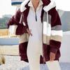 Women's Fashionable Plush Patchwork Zipper Pocket Hooded Long Sleeved Loose Warm Jacket