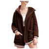 Women's  And Winter Loose Solid Color Stitching Long-Sleeved Pockets Plush Hooded Cardigan Coat
