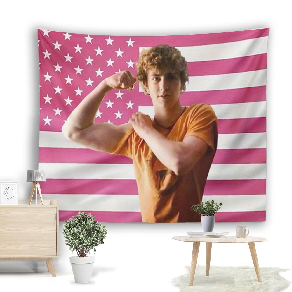 W-Walker Scobell Pink American Flag Tapestry Young Actor Portrait Wall Hanging Dorm Bedroom Fan Banner