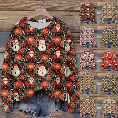 Женский рождественский свитер Милый забавный рождественский свитер Осень и зима Свитер с длинным рукавом вязаный