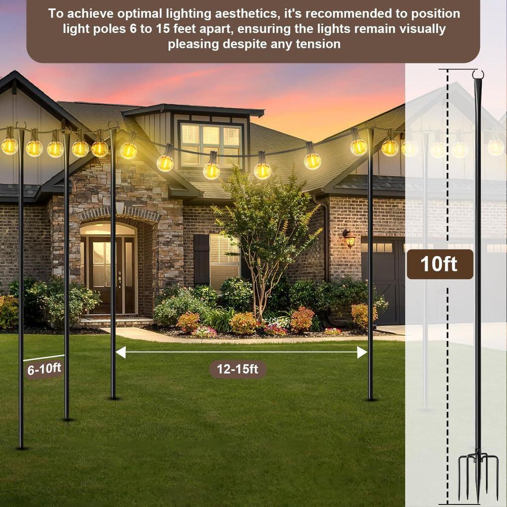 Wrought Iron Shepherd's Hook: Outdoor Garden String Light Support Pole for Courtyard and Balcony.