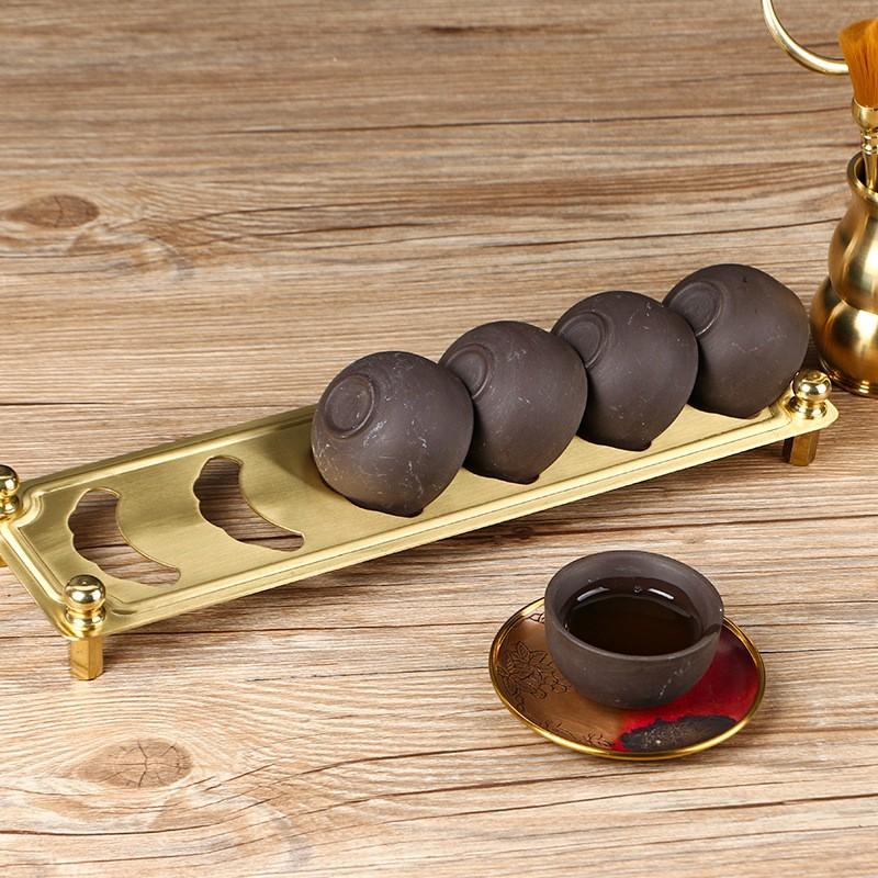 Solid Brass Tea Cup Holder Rack Gongfu Set - Japanese Style Drainage Stand With 6 Slots