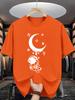 Unisex Crew Neck Tee Astronaut Moon Star Cartoon Graphic Print Soft Cotton Loose Short Sleeve Summer Casual Male Streetwear Tops