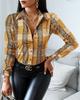 Autumn and Winter Long Sleeve V-Neck Color Blocking Retro Style Shirt Blouse Top