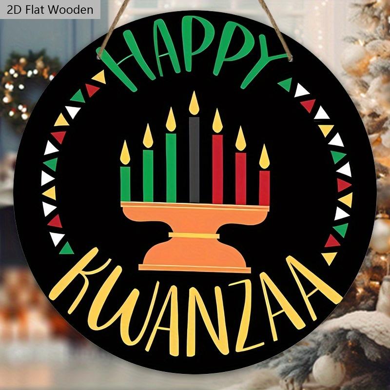 Happy Kwanzaa Simple Wooden Sign - Classic Round Sign for Front Door, Wall Hanging Decor - Ideal Kwanzaa Decoration