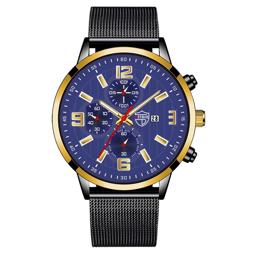 Steel Belt Men'S Watch Trendy Fashion Automatic Calendar Luminous Quartz Watch