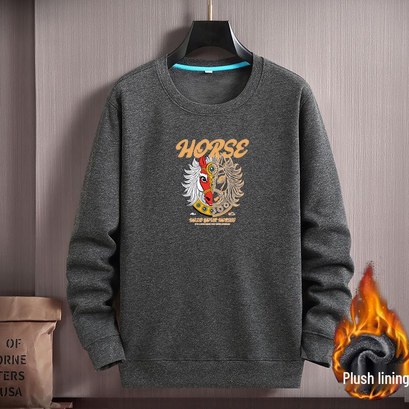 Мужская зимняя худи из велюра в корейском стиле - Дизайн 'Год Лошади'