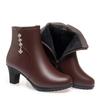 Autumn Winter Women's Leather Boots New Fashion Waterproof Side Zipper High Heels Non-slip Lightweight Warm Cotton Boots