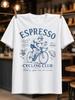 Espresso Cycling Club Нарисованный от руки Велосипедист с Кофе, Кофейными Зернами и Круассаном Детали Унисекс Вся Футболка