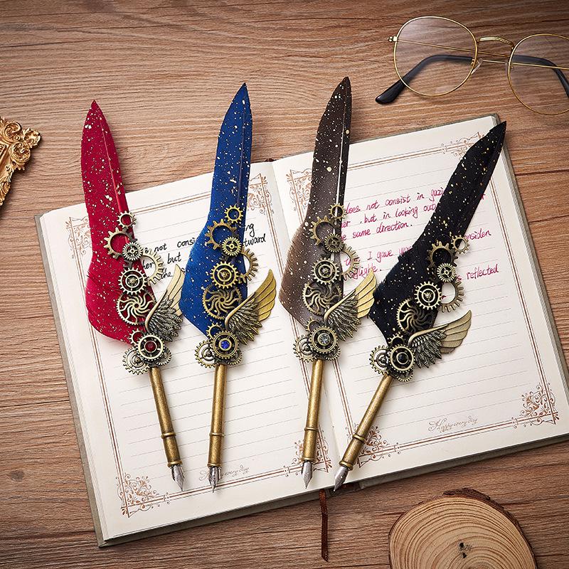 European Steampunk Quill and Ink Set with Wax Seal - Retro Fountain Pen Gift Box for Birthdays