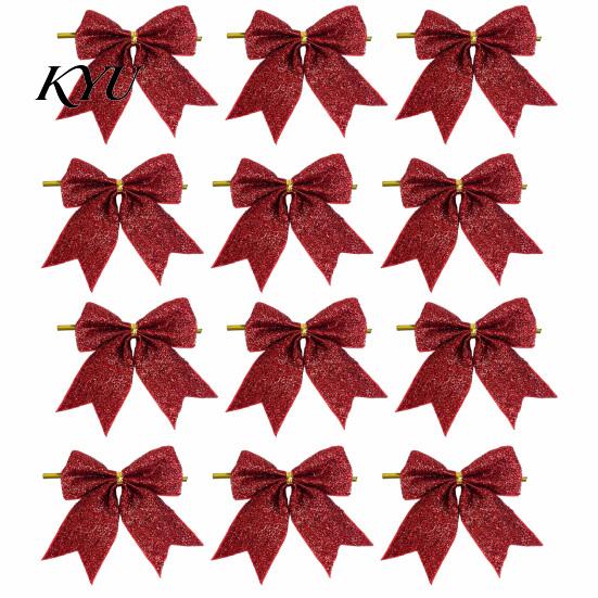 Christmas Tree Bow Decorations Glitter Bow, Gold Sparkling Ribbon Hanging Ornament for Powder Ties Gifts Wreath Gift Box, Festive Wedding Party Decor