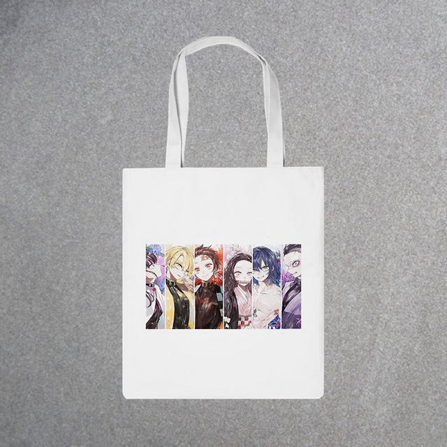 Demon Slayer, модная холщовая сумка из японского аниме, Harajuku, готический топ, женские сумки большой вместимости, винтажная сумка, белая сумка на плечо