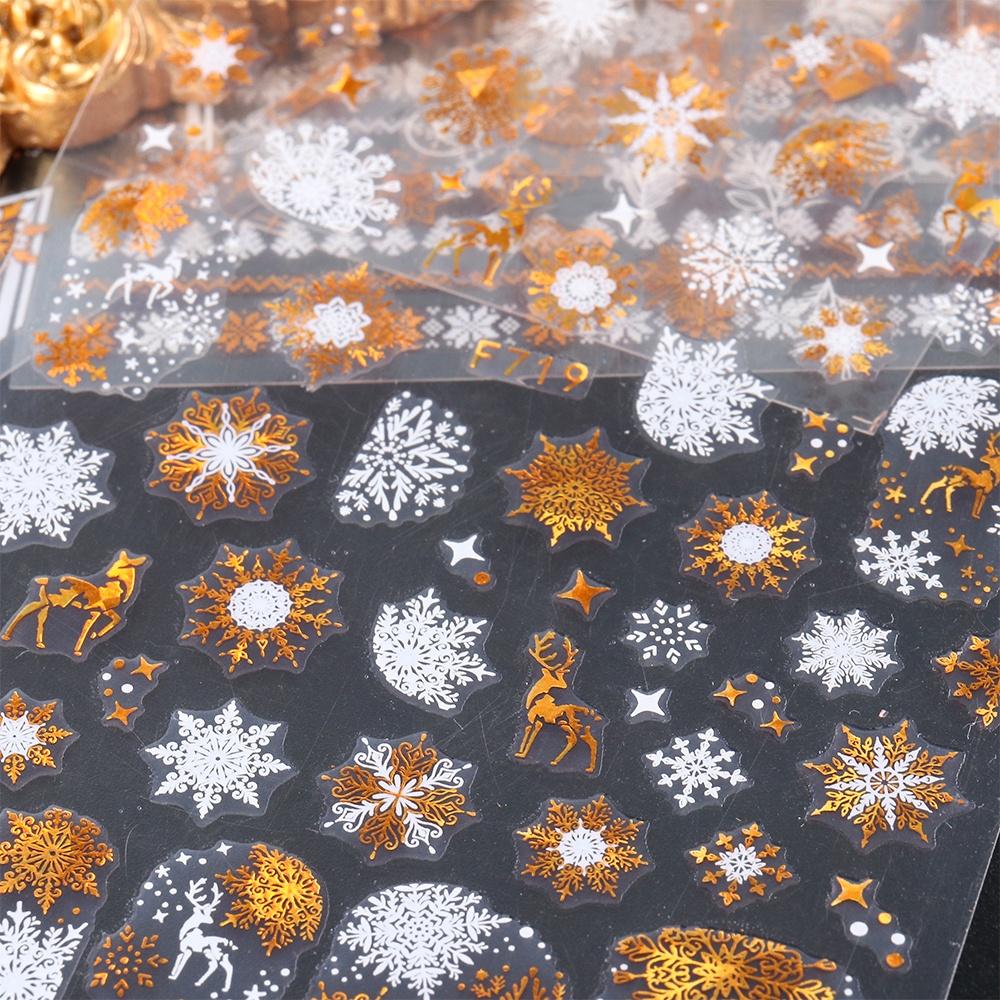 1 лист 3D Рождественская серия наклейки для ногтей наклейка дизайн ногтей украшения белый лазер золото красочные зимние снежинки лист сердце